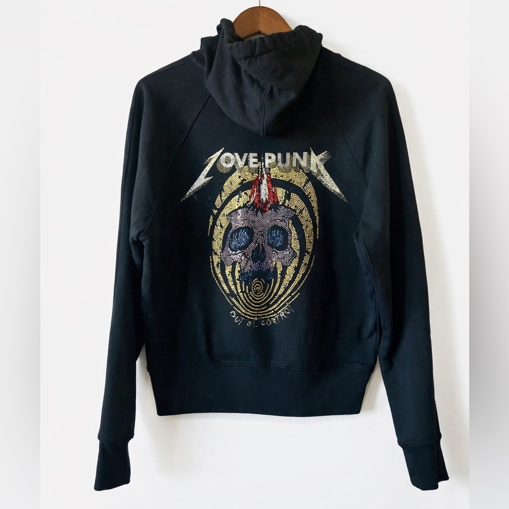Zadig & Voltaire S Love Punk Skull Rhinestone Hoodie Black Cotton Pullover Rock